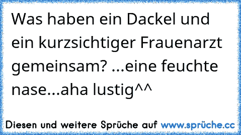 Was haben ein Dackel und ein kurzsichtiger Frauenarzt gemeinsam? ...eine feuchte nase...aha lustig^^