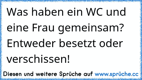 Was haben ein WC und eine Frau gemeinsam? Entweder besetzt oder verschissen!