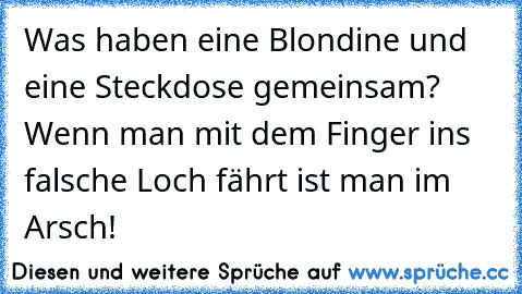 Was haben eine Blondine und eine Steckdose gemeinsam? Wenn man mit dem Finger ins falsche Loch fährt ist man im Arsch!