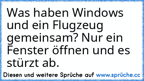 Was haben Windows und ein Flugzeug gemeinsam? Nur ein Fenster öffnen und es stürzt ab.