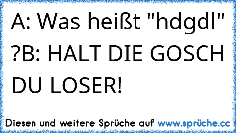 A: Was heißt "hdgdl" ?
B: HALT DIE GOSCH DU LOSER!