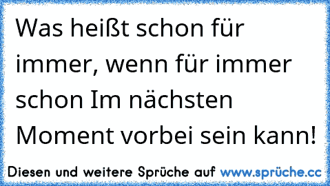 Was heißt schon für immer, wenn für immer schon Im nächsten Moment vorbei sein kann!