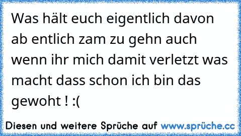 Was hält euch eigentlich davon ab entlich zam zu gehn auch wenn ihr mich damit verletzt was macht dass schon ich bin das gewoht ! :( ♥