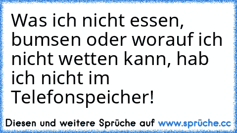 Was ich nicht essen, bumsen oder worauf ich nicht wetten kann, hab ich nicht im Telefonspeicher!