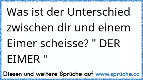 Was ist der Unterschied zwischen dir und einem Eimer scheisse? " DER EIMER "