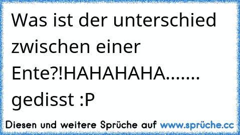 Was ist der unterschied zwischen einer Ente?!
HAHAHAHA....... gedisst :P