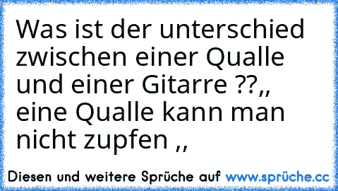 Was ist der unterschied zwischen einer Qualle und einer Gitarre ??
,, eine Qualle kann man nicht zupfen ,,