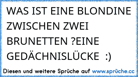 WAS IST EINE BLONDINE ZWISCHEN ZWEI BRUNETTEN ?
EINE GEDÄCHNISLÜCKE  :)