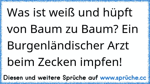 Was ist weiß und hüpft von Baum zu Baum? Ein Burgenländischer Arzt beim Zecken impfen!