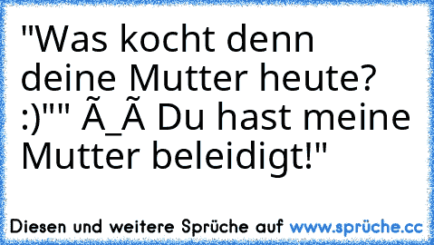 "Was kocht denn deine Mutter heute? :)"
" Ò_ó Du hast meine Mutter beleidigt!"