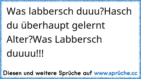 Was labbersch duuu?
Hasch du überhaupt gelernt  Alter?
Was Labbersch duuuu!!!