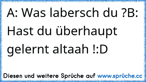 A: Was labersch du ?
B: Hast du überhaupt gelernt altaah !
:D