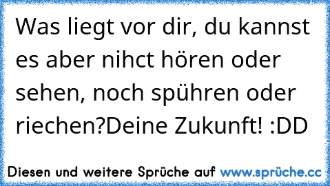 Was liegt vor dir, du kannst es aber nihct hören oder sehen, noch spühren oder riechen?
Deine Zukunft! :DD