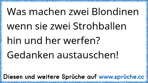 Was machen zwei Blondinen wenn sie zwei Strohballen hin und her werfen? 
Gedanken austauschen!