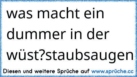 was macht ein dummer in der wüst?
staubsaugen