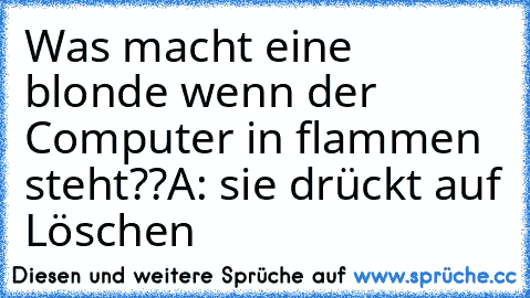 Was macht eine blonde wenn der Computer in flammen steht??
A: sie drückt auf Löschen