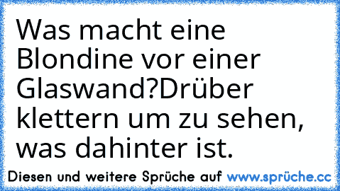 Was macht eine Blondine vor einer Glaswand?
Drüber klettern um zu sehen, was dahinter ist.