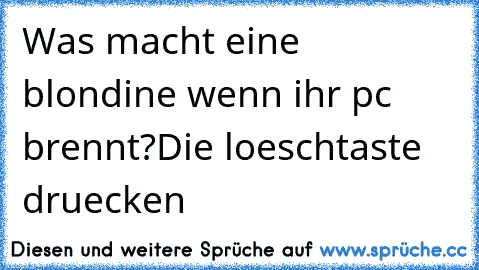 Was macht eine blondine wenn ihr pc brennt?Die loeschtaste druecken