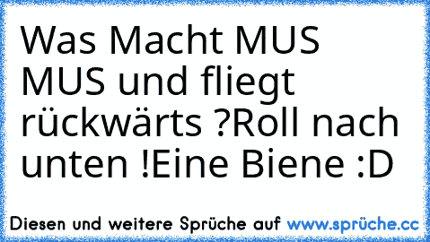 Was Macht MUS MUS und fliegt rückwärts ?
Roll nach unten !
Eine Biene :D