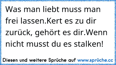 Was man liebt muss man frei lassen.
Kert es zu dir zurück, gehört es dir.
Wenn nicht musst du es stalken!