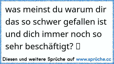 was meinst du warum dir das so schwer gefallen ist und dich immer noch so sehr beschäftigt? ツ