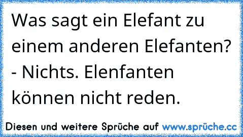 Was sagt ein Elefant zu einem anderen Elefanten? - Nichts. Elenfanten können nicht reden.