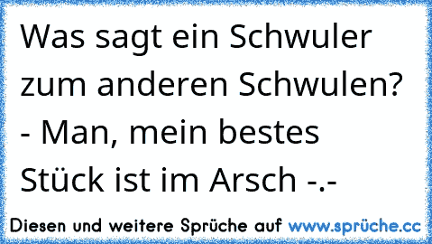 Was sagt ein Schwuler zum anderen Schwulen? - Man, mein bestes Stück ist im Arsch -.-