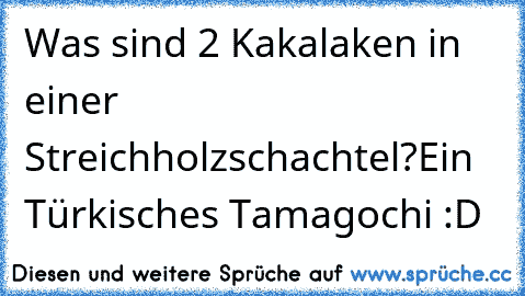 Was sind 2 Kakalaken in einer Streichholzschachtel?
Ein Türkisches Tamagochi :D