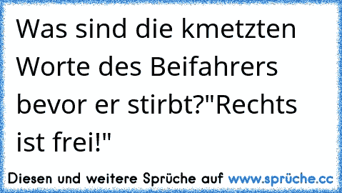 Was sind die kmetzten Worte des Beifahrers bevor er stirbt?
"Rechts ist frei!"