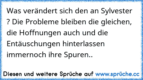 Was verändert sich den an Sylvester ? Die Probleme bleiben die gleichen, die Hoffnungen auch und die Entäuschungen hinterlassen immernoch ihre Spuren..