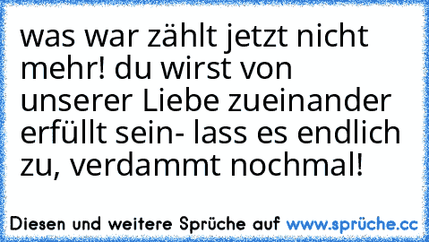 was war zählt jetzt nicht mehr! du wirst von unserer Liebe zueinander erfüllt sein- lass es endlich zu, verdammt nochmal!