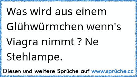 Was wird aus einem Glühwürmchen wenn's Viagra nimmt ? Ne Stehlampe.