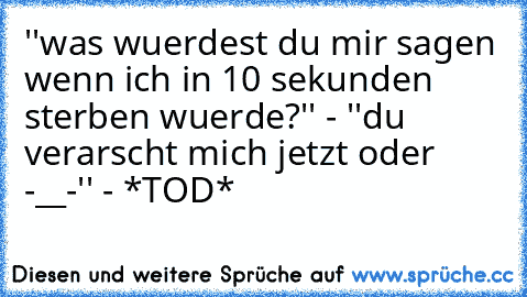 ''was wuerdest du mir sagen wenn ich in 10 sekunden sterben wuerde?'' - ''du verarscht mich jetzt oder -__-'' - *TOD*