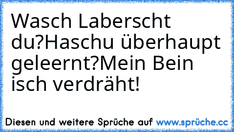 Wasch Laberscht du?
Haschu überhaupt geleernt?
Mein Bein isch verdräht!