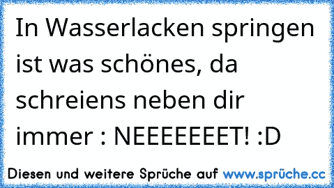 In Wasserlacken springen ist was schönes, da schreiens neben dir immer : NEEEEEEET! :D