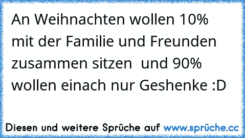 An Weihnachten wollen 10% mit der Familie und Freunden zusammen sitzen  und 90% wollen einach nur Geshenke :D