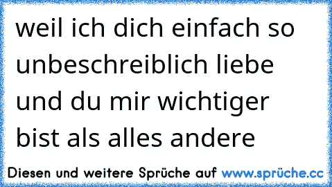 weil ich dich einfach so unbeschreiblich liebe und du mir wichtiger bist als alles andere 