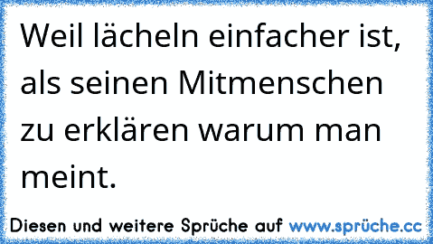 Weil lächeln einfacher ist, als seinen Mitmenschen zu erklären warum man meint.