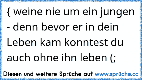 { weine nie um ein jungen - denn bevor er in dein Leben kam konntest du auch ohne ihn leben (;