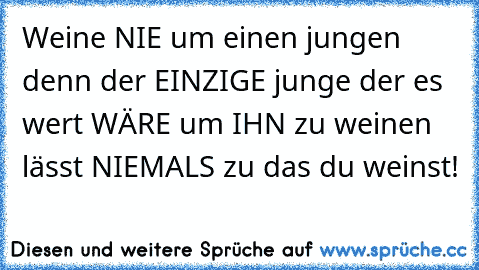 Weine NIE um einen jungen denn der EINZIGE junge der es wert WÄRE um IHN zu weinen lässt NIEMALS zu das du weinst! ♥