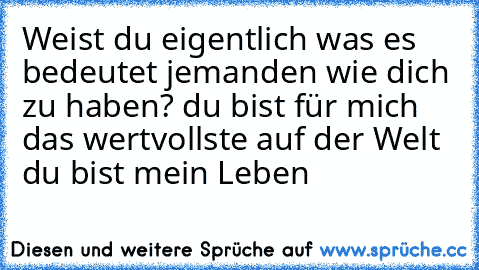 Weist du eigentlich was es bedeutet jemanden wie dich zu haben? du bist für mich das wertvollste auf der Welt du bist mein Leben