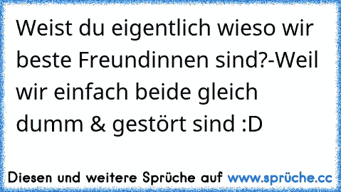 Weist du eigentlich wieso wir beste Freundinnen sind?-Weil wir einfach beide gleich dumm & gestört sind ♥:D