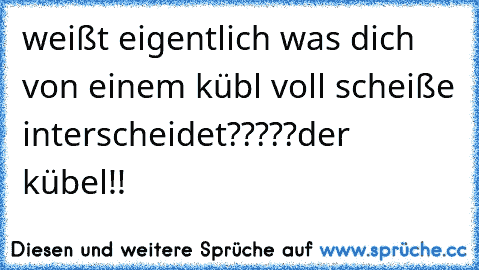 weißt eigentlich was dich von einem kübl voll scheiße interscheidet?????
der kübel!!