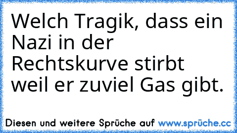 Welch Tragik, dass ein Nazi in der Rechtskurve stirbt weil er zuviel Gas gibt.