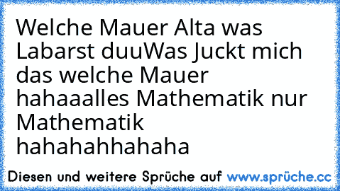 Welche Mauer Alta was Labarst duu
Was Juckt mich das welche Mauer hahaa
alles Mathematik nur Mathematik hahahahhahaha