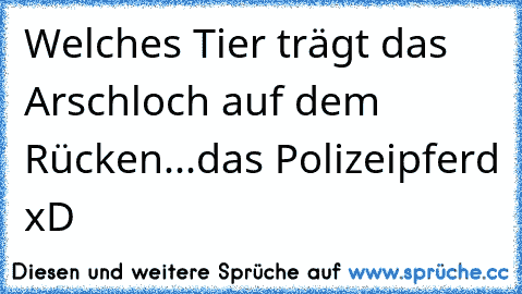 Welches Tier trägt das Arschloch auf dem Rücken...
das Polizeipferd xD