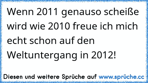 Wenn 2011 genauso scheiße wird wie 2010 freue ich mich echt schon auf den Weltuntergang in 2012!