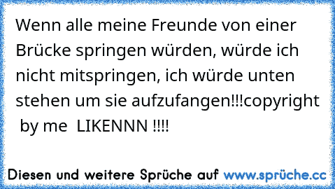 Wenn alle meine Freunde von einer Brücke springen würden, würde ich nicht mitspringen, ich würde unten stehen um sie aufzufangen!!!
copyright © by me ♥ 
LIKENNN !!!! ♥