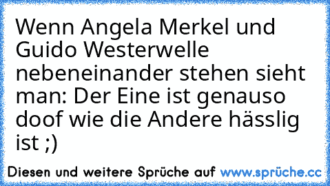 Wenn Angela Merkel und Guido Westerwelle nebeneinander stehen sieht man: Der Eine ist genauso doof wie die Andere hässlig ist ;)