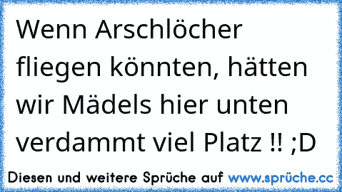 Wenn Arschlöcher fliegen könnten, hätten wir Mädels hier unten verdammt viel Platz !! ;D